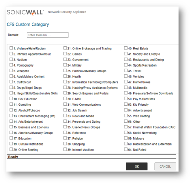 Bloqueio de acesso à internet no firewall Sonicwall